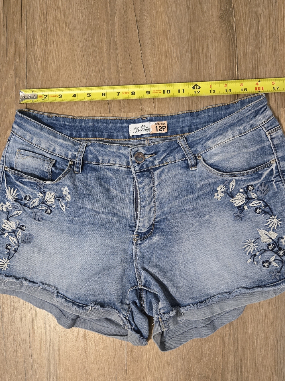 Royalty For Me Floral Embroidered Cotton Denim Shorts 12 P